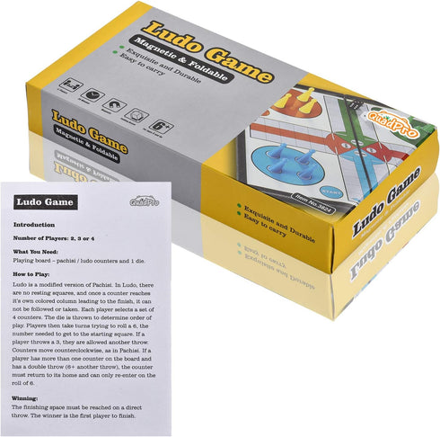 Set 9.84 Inches Magnetic Ludo Board Game with Folding Board Classic Travel Games for Kids and Adults