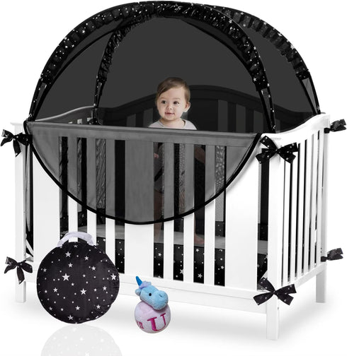 Crib Tent Safety Crib Net to Keep Baby in, Black Pop up