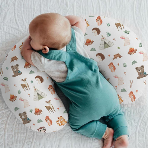 Camping Animals Baby Nursing Pillow Covers for Boy Girl Bear Deer Raccoon Squirrel Bunny Hedgehog Owl Nursery