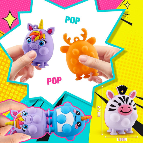 24 ChildFun PCS Party Favors for Kids, Silicone Animal Pop Fidget Toys with Suction, Birthday Gifts for Boy Girls