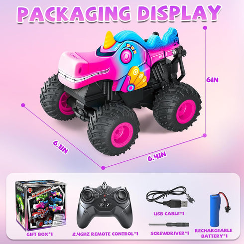 2.4Ghz 3 4 5 6 7 8 360 YongnKids Remote Control Car for Girls, Unicorn Monster Trucks with Light & Music,Unicorn Toys
