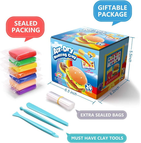 24 Sago Brothers Air Dry Clay Colors, Kids Toys Modeling Clay Kit, No-Bake No Mess Magic Clay Crafts, Christmas