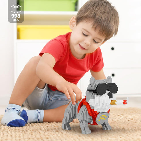 8-14, (998 Cute Animal Bully Pitbull Micro Mini Building Blocks Kit, Mini Dog Micro Bricks Building Toys for Adults