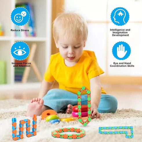 8Pcs Fidgets Wacky Tracks Fidget Toys for Kids, Sensory Autism Snap Click Snake Toys for Adults, School Prizes