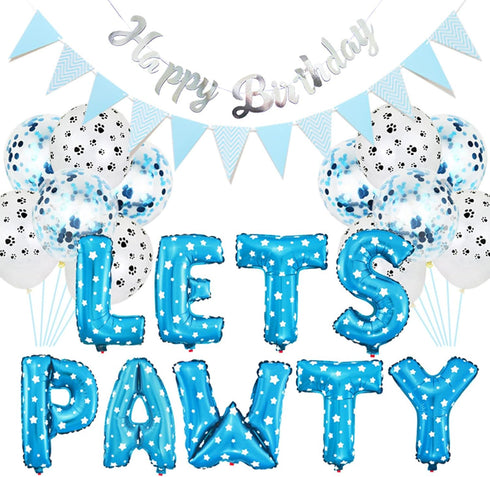 Dog Cat Birthday Party Supplies - Paw Print Balloons, Sequined Balloons, Happy Birthday Banner Decoration
