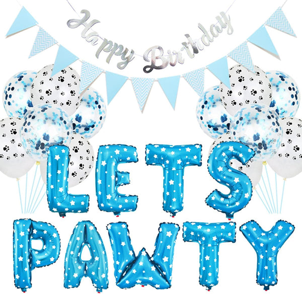 Dog Cat Birthday Party Supplies - Paw Print Balloons, Sequined Balloons, Happy Birthday Banner Decoration