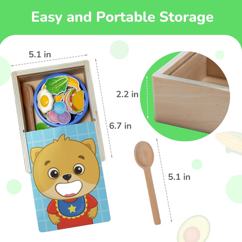 Set 1-4+ (27 Bimi Boo Wooden Feeding Toy - Montessori Pretend Play Food for Toddlers - Fine Motor Skills Scooping Toy