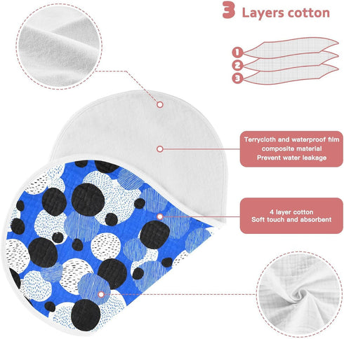 Set 2, 22 11 Inch Muslin Baby Burp Cloths of Soft Absorbent Black White Dot Pattern Muslin Washcloths, Bibs, Face Towel