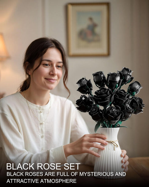 TYCOLE Sets, 8-12 (512Pcs) Black Roses Flowers Building Artificial Bouquet Botanical Collection Building Blocks