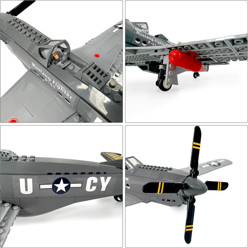 P-51 Set, 258 1:25 GJ-P51 General Jim's WWII US Mustang Historical Fighter Plane Brick Building Blocks Pieces, Scale