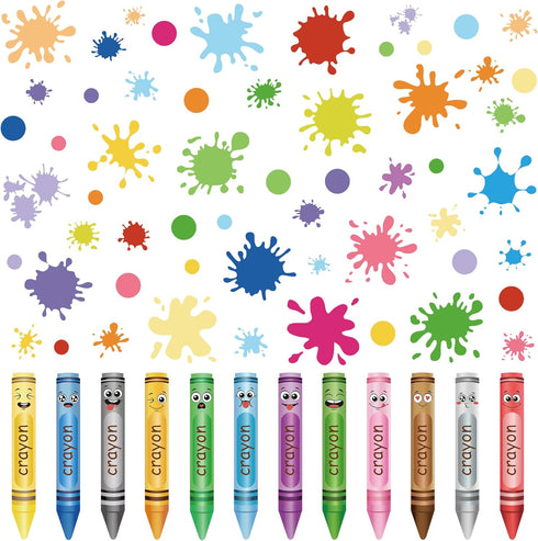 10 Sheets Creative Colorful Crayons Wall Decals Watercolor Ink Splash Dots Pens Wall Stickers DIY Removable Peel