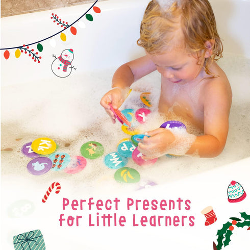 Merka Bath Books for Toddlers - Set of 36 Floating Flashcards with Letters and Numbers for Learning Activities in Bath