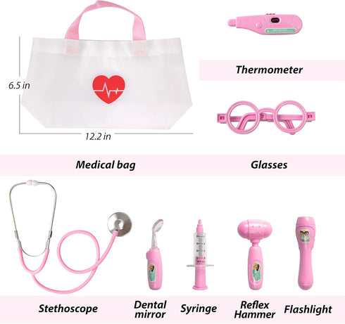 Kids Doctor Kit, 8 Pieces Playset with Medical Storage Bag & Real Stethoscope for Boys Girls Aged 3-6