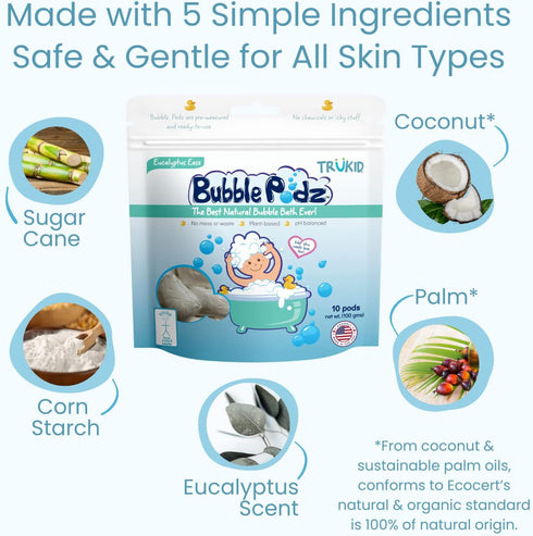 (10 TruKid Bubble Podz Bubble Bath for Kids, Toddlers, & Babies, Tear Free Gentle & Refreshing Bath Bomb for Sensitive
