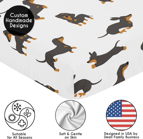 Sweet Jojo Designs Fitted Baby Crib Sheets (Dachshund Puppy Dog) for Boys or Girls, Infant Nursery, Toddler Room