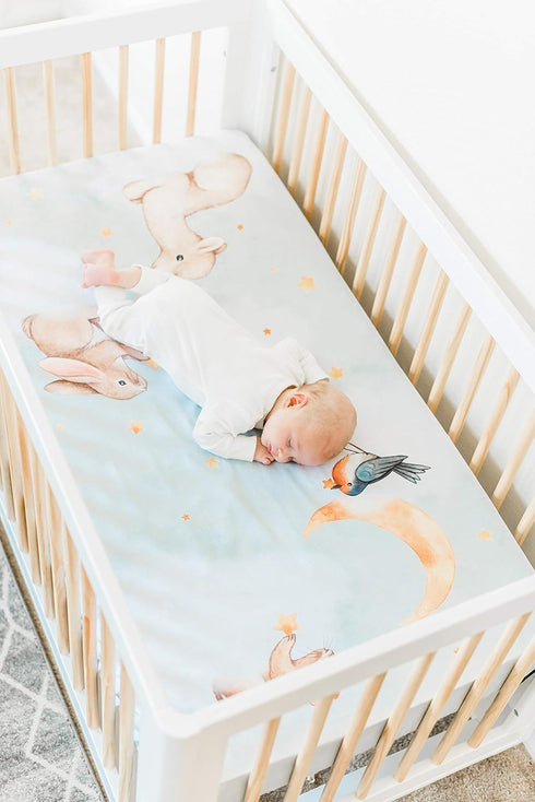 100% (52 28 inches) Rookie Humans Cotton Sateen Fitted Crib Sheet: Goodnight Wonderland. Modern Nursery, Use as a Photo