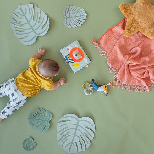 Tummy-time 3D Taf Toys Savannah Infant Soft Crinkle Activity Book with Huge Baby Safe Mirror, Activities, Textures