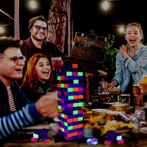 Ahuimeius 54 Piece Glow Tumble Tower Board Games, Glow in The Blacklight Tumble Tower, Indoor/Outdoor Board Game