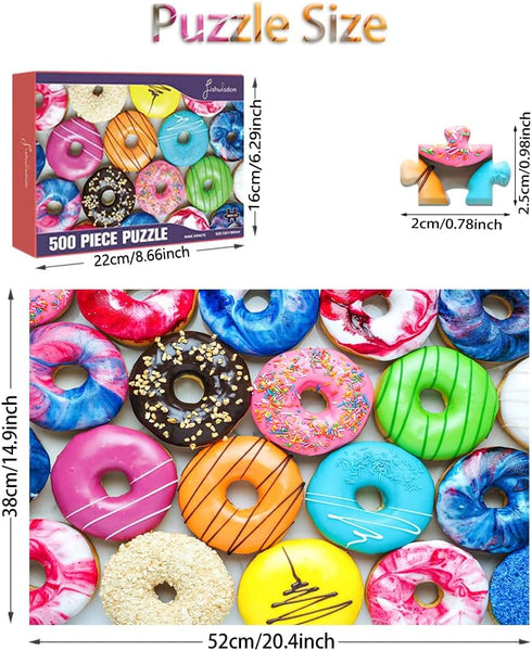 500 Piece Jigsaw Puzzles Donuts for Adults, Teens, and Kids - Happy Family Gift Idea