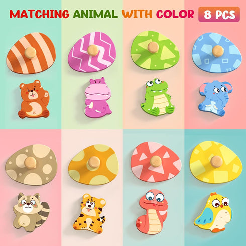 8 Zeoddler Wooden Puzzles for Toddlers, Pcs Animal Matching Egg Puzzle, Montessori Toys for Boy Girl Easter Birthday