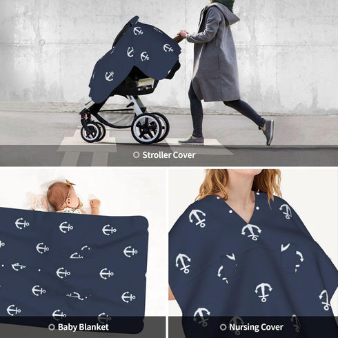 Hcpwzrf Nautical Baby Car Seat Cover & Nursing Cover - Breathable Stretch Multi-Use Cover for Breastfeeding, Stroller