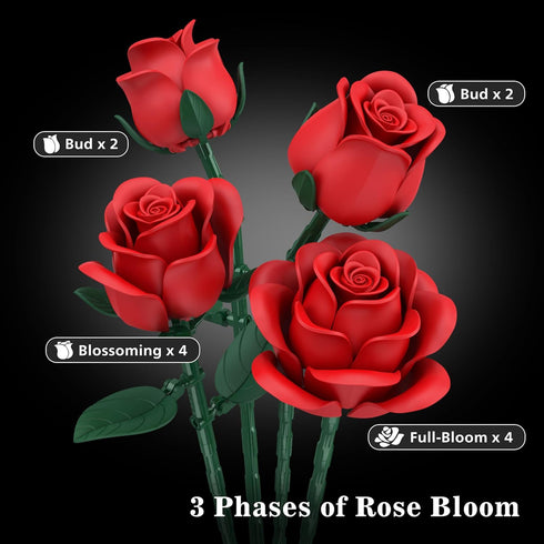 QIFUN Sets, 670Pcs Red Roses Flower Bouquet Building Artificial Flowers Building Blocks Compatible with Lego Flowers