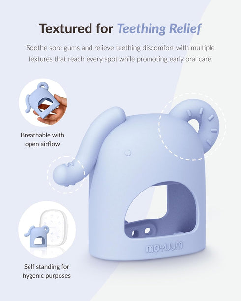 3+ Moyuum Silicone Elephant Grip Hand Teether Toy | Made in Korea, Provides Teething Relief, Wearable Teether is Easy