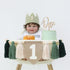 Set Wooden Bead Tassel Garland High Chair Decoration with Crown Hat and Cake Topper