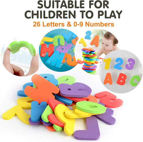 MoraBaby Sets, 36 Set Bath Toy Foam Bath Letters and Numbers, Floating Squirts Animal Toys with Fishing Net