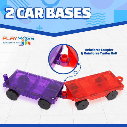 Playmags 2 Piece Car Set with Stronger Magnets, STEM Toys for Kids, Use with All Magnetic Tiles, Colors May Vary