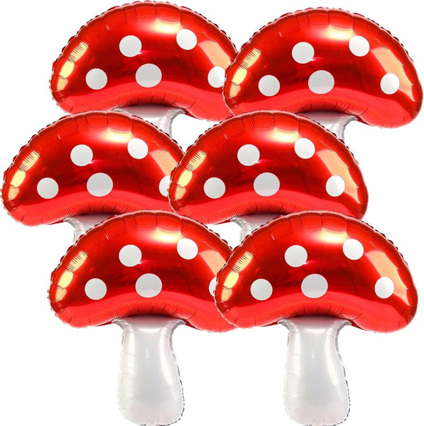 6PCS Large-Mushroom-Balloons Super Red Mushroom Balloons Red Foil Video Game Mushrooms Balloon