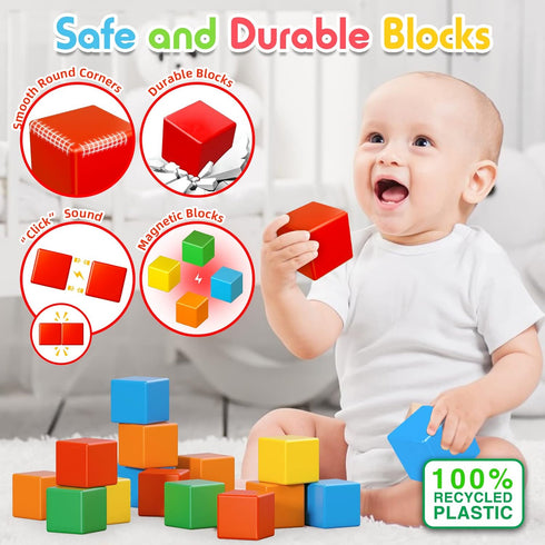 30 Pcs Magnetic Blocks, 1.41 Inch Large Building Cubes for Toddlers Age 3-8, STEM Montessori Educational Toys
