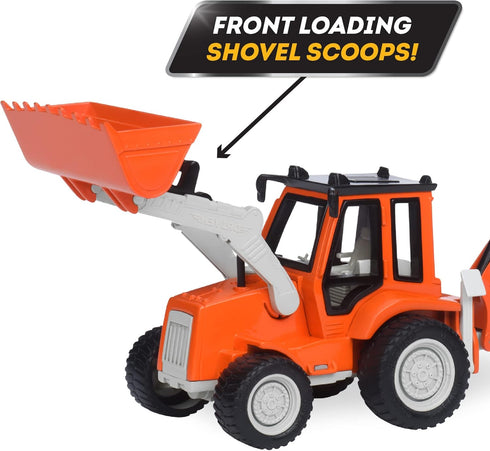7-Inch 3+ Driven by Battat Backhoe Loader Toy with Lights & Sounds, Movable Parts, Construction Vehicle for Boys