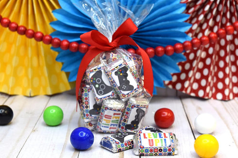 Game On! Video Gamer Birthday Party Mini Chocolate Candy Bar Sticker Wrappers - 45 Labels by AmandaCreation