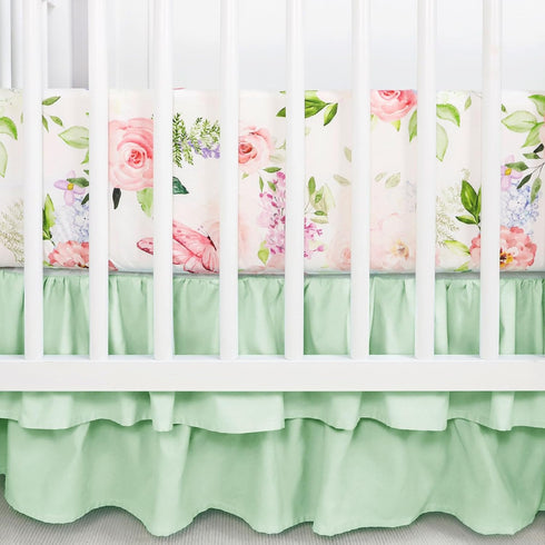 4 Set Set Set Piece Crib Bedding for Girls, Baby Girl Crib Bedding Butterflies Floral Nursery Bedding Includes