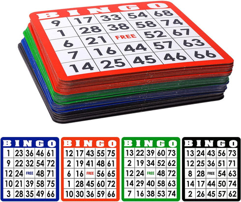 100-Pack Multi-Color Bingo Game Cards Set with Easy Read Numbers for Large Groups and Parties
