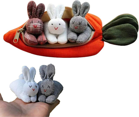 ZZXIAOJIE Easter Hide-and-Seek Bunnies in Carrot Pouch,Three Bunnies in a Carrot Purse,Carrot Plush