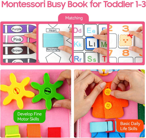 1,2,3 1-3 1-2 HumorPlay Busy Board Montessori Toys for Year Old Girl Gifts, Sensory Educational Busy Book for Toddlers