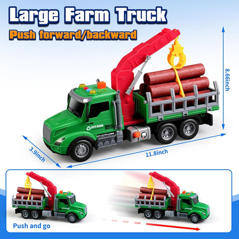 DWIRCTOYS 3 4 5 6 6 Kids Toys for Year Old Boys,Farm Logging Truck Toy with Loading Crane and Trunks