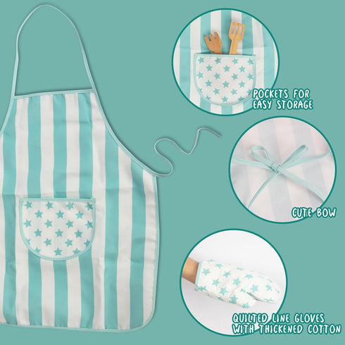 Kid Apron and Chef Hat Set, 3 Pcs Children Cooking Baking Set for Girls, Boys