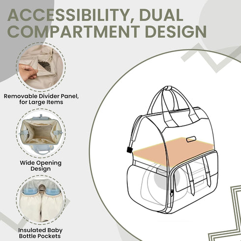 DLNIA Backpack Baby Diaper - Large Diaper Bag with Insulated Pockets, Stroller Straps, Independent Milk Bottle