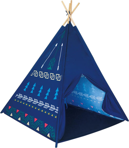POCO DIVO Blue Arrow Teepee Playhouse, Kids Indoor Toy Castle Tent with Wood Poles for Outdoor Fun