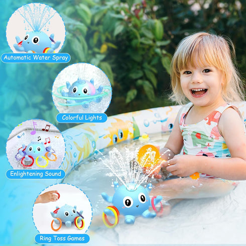 8 Baby Octopus Bath Toy, Light Up Sprinkler with Sensory Rings, Bathtub Fountain Spray Toy for Kids Pool Toys