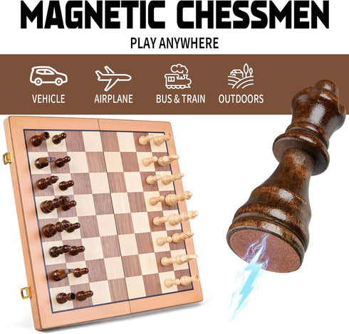 Set, 15 Inches Sets 2 Packed AMEROUS Magnetic Wooden Chess Handmade Wooden Folding Travel Chess Board Game