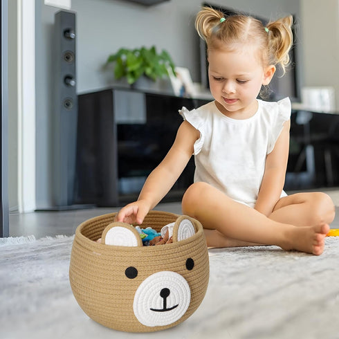 PandaEar Cotton Rope Baby Basket, Baby Gift Basket Nursery Laundry Organizer with Cute Bear Design for Storage Infant