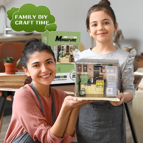 Coffee Shop Mini Model Kits with LED, Make It Miniature Cafe Store, DIY Miniature House Kit for Adults Teens