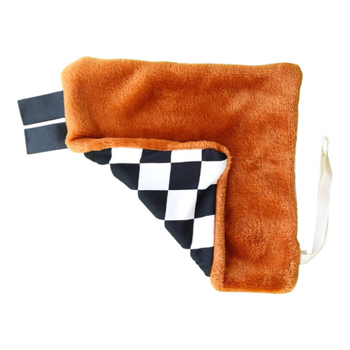 Handmade Plush Mini Blanket Pacifier Holder (Black & White Check w/Brown Fur)