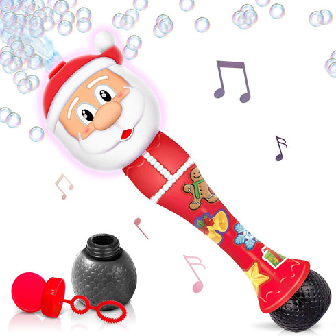 Light Up Christmas Santa Bubble Wand - 14 Inch Bubble Blower with Lights & Sound Effects for Kids