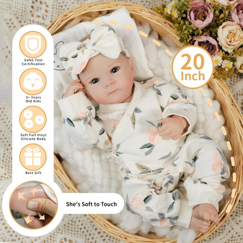 20Inch 3+ Lifelike Reborn Baby Dolls - Soft Vinyl Realistic Newborn Baby Dolls Poseable Real Life Baby Girls Dolls