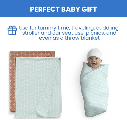100% 30x40 Inches (Pack 2), Delta Children Organic Jersey Cotton Baby Receiving Blankets for Girls and Boys - GOTS